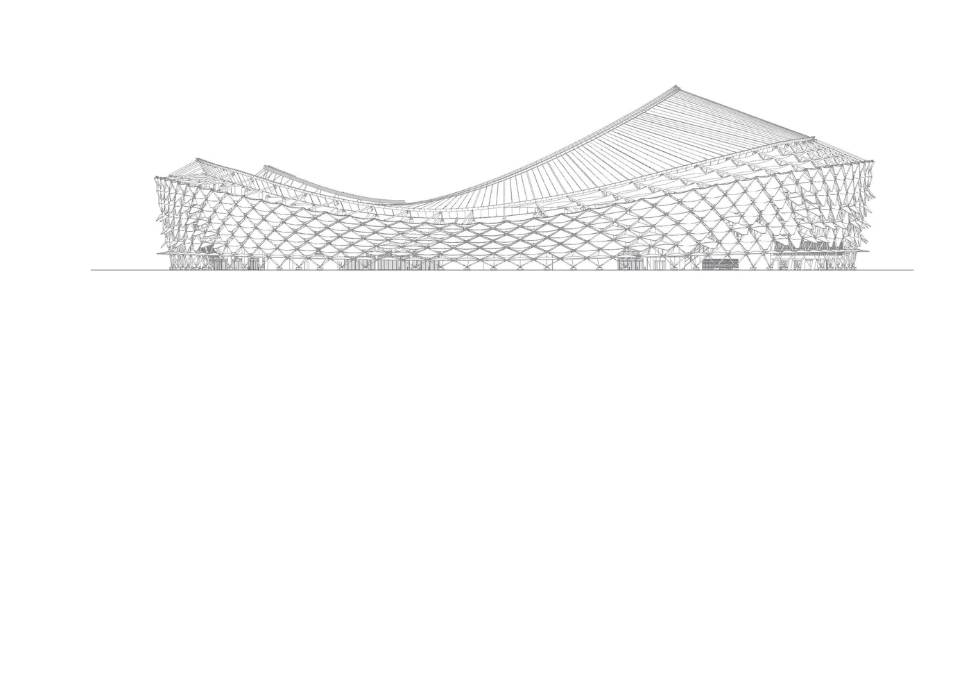 Architectural elevation drawing of the stadium's diagrid roof