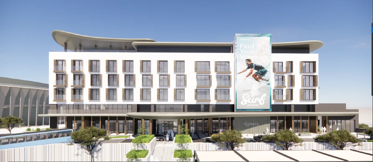 Facade of the sports hotel within the Hudayriyat West development